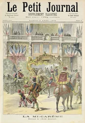 Titelseite, die die Mittfastenparade vor den Büros des Petit Journal darstellt, Illustration aus dem illustrierten Supplement des Le Petit Journal, 2. April 1892